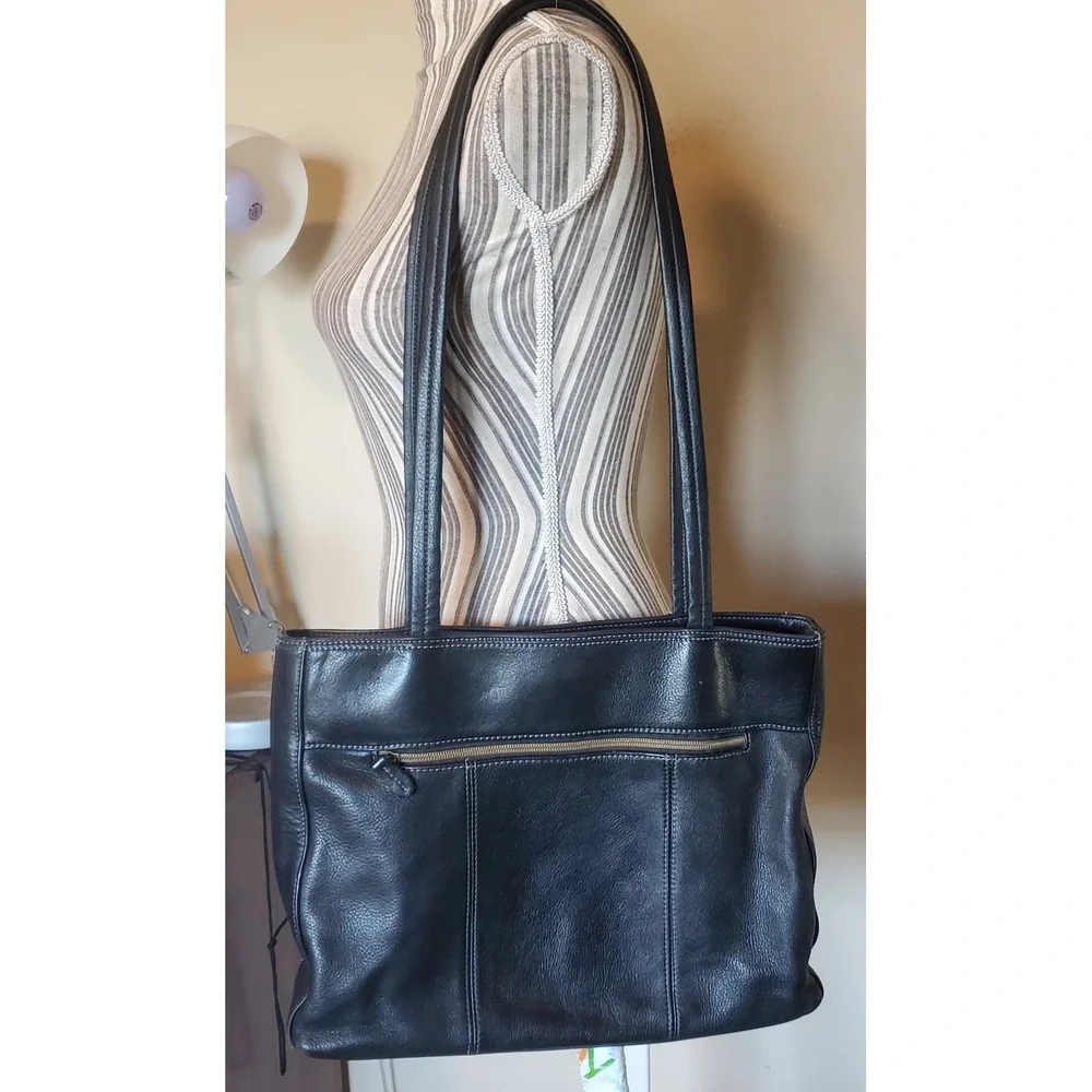Crazy Horse Navy Blue Leather Tote Bag Shoulder Purse Contrast Stitching